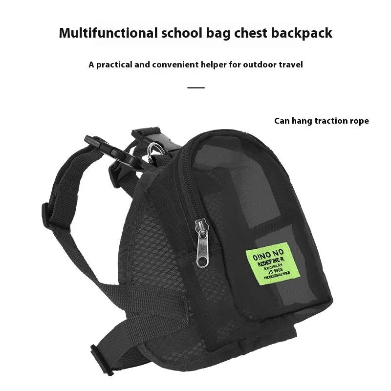 Blue dog backpack with adjustable straps and breathable mesh panel for small dog transport