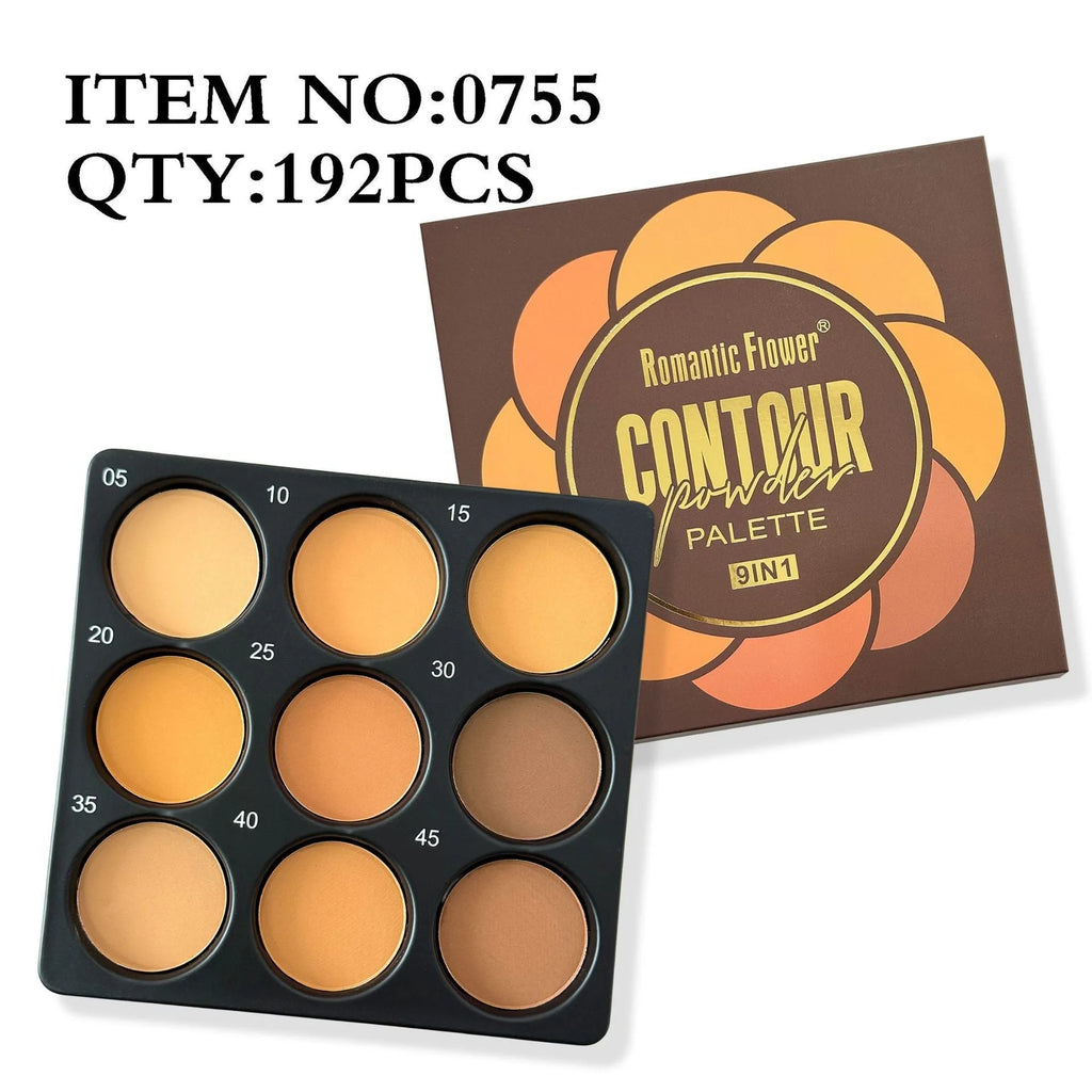 Dark matte makeup palette with 9 waterproof colours for eyes cheeks and contour applications