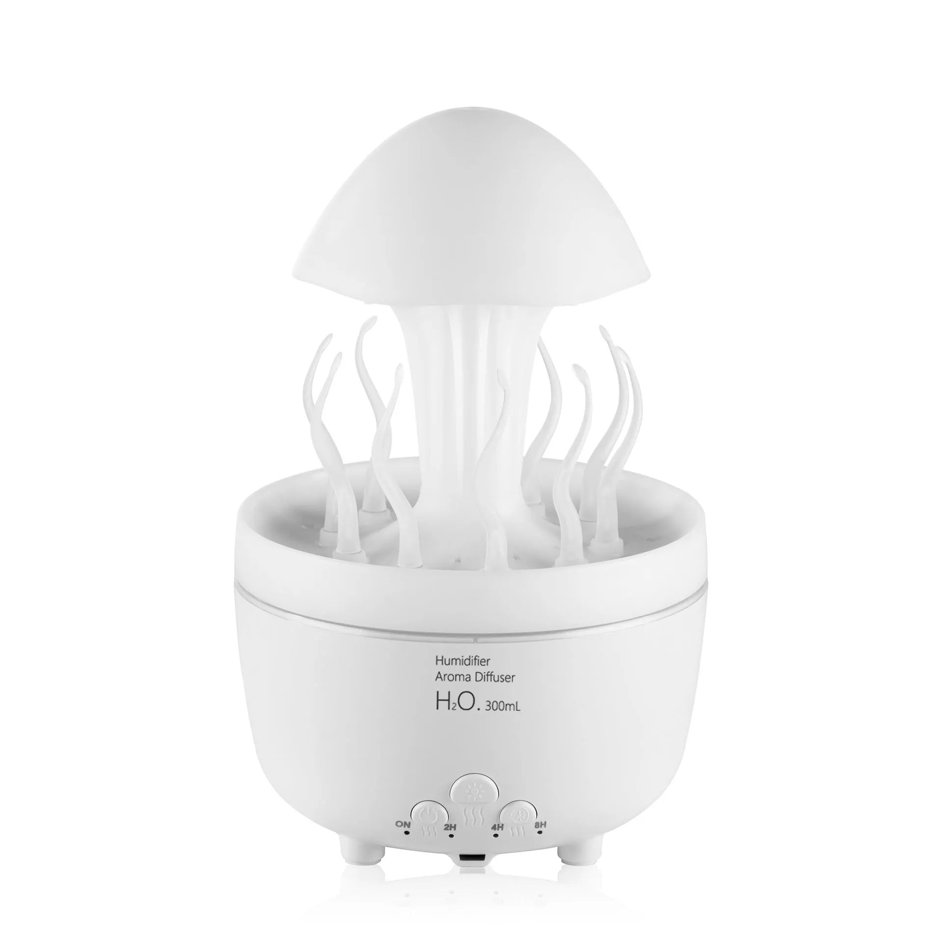 Rotating water drop column-shaped aroma diffuser and night lamp in a light wood grain finish.