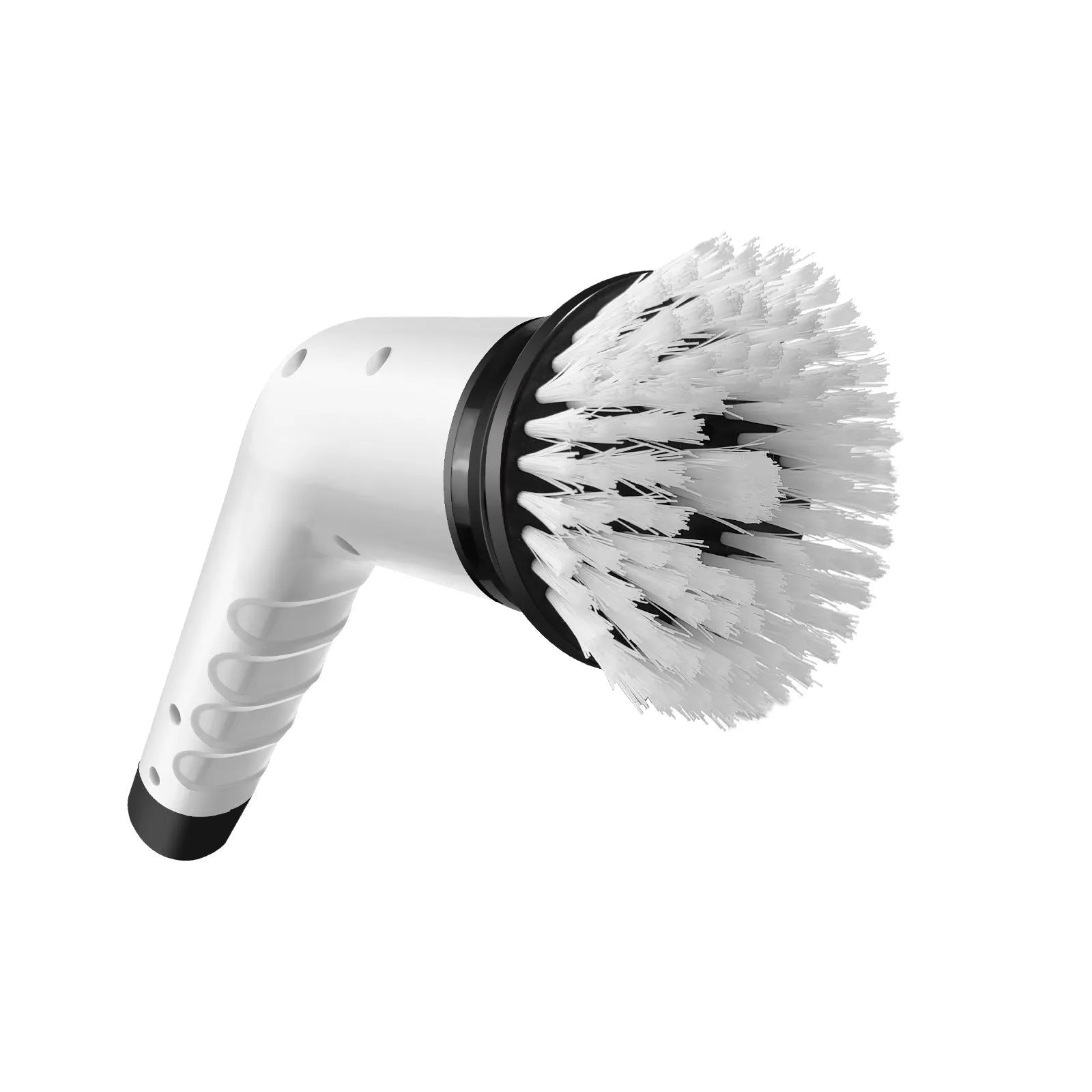 White rechargeable handheld cleaning brush with multiple plug options