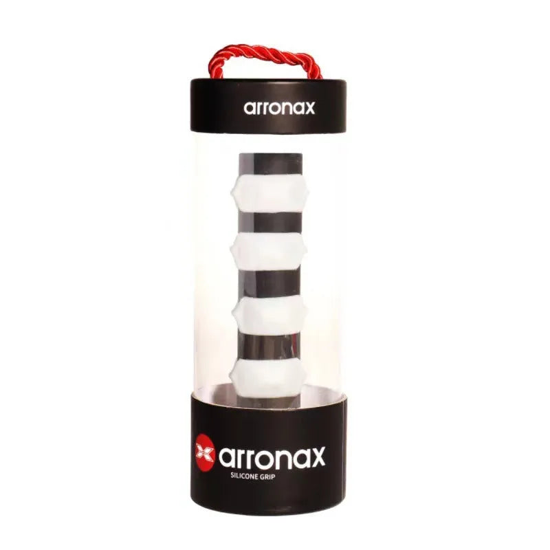 Silicone racquet grip buckle in multiple colours on a black background.