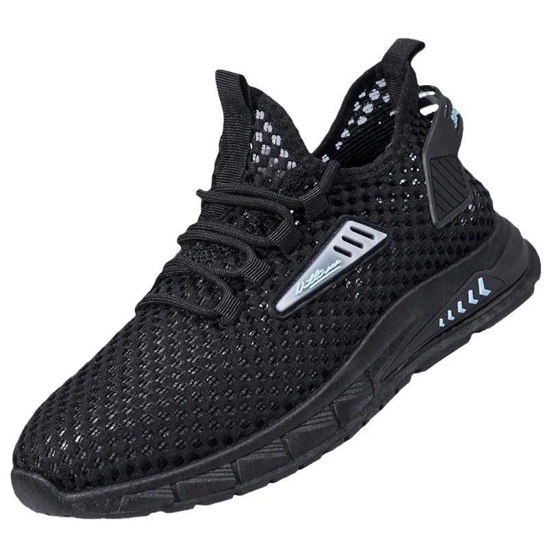 Men's beige casual sneakers with mesh lining, synthetic leather upper, and lace-up front closure