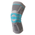 Sky blue elastic knee pads with silicone gel protection for sports.