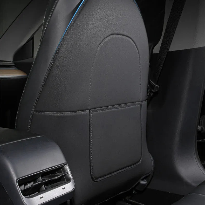 Black leather motorcycle rear anti kick pad with single pocket, dimensions 68cm by 42cm
