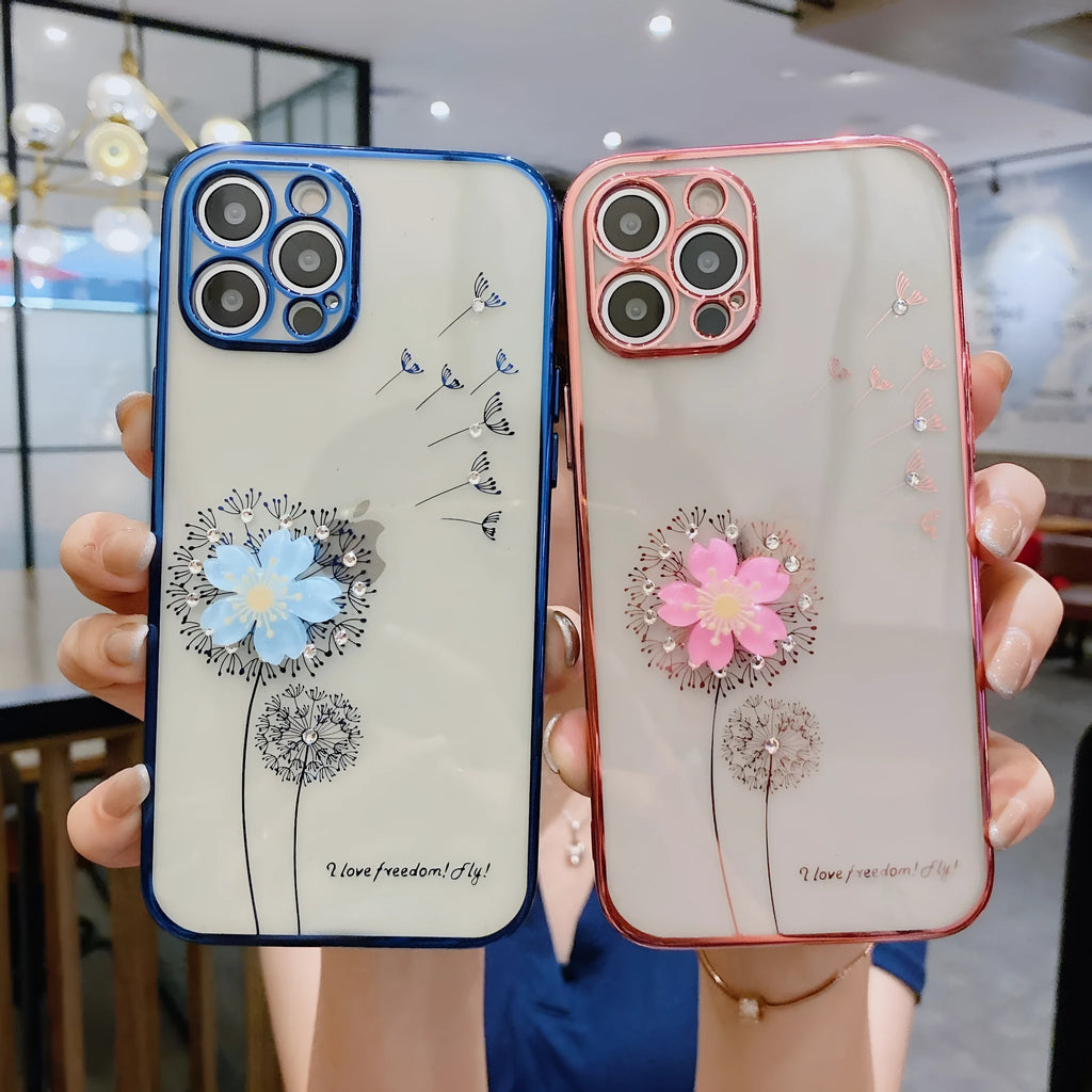 3D floral design iPhone case with spin stand holder in TPU material showing colour options