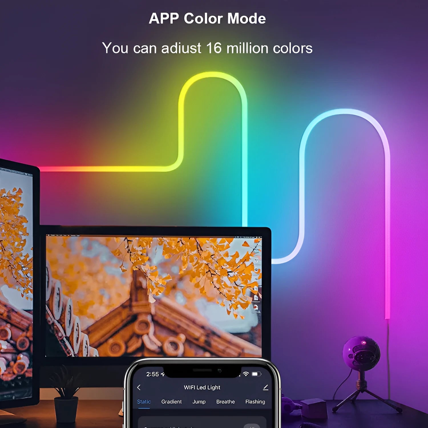 3 metre RGB Bluetooth Wi-Fi neon light strip with remote control for indoor DIY lighting