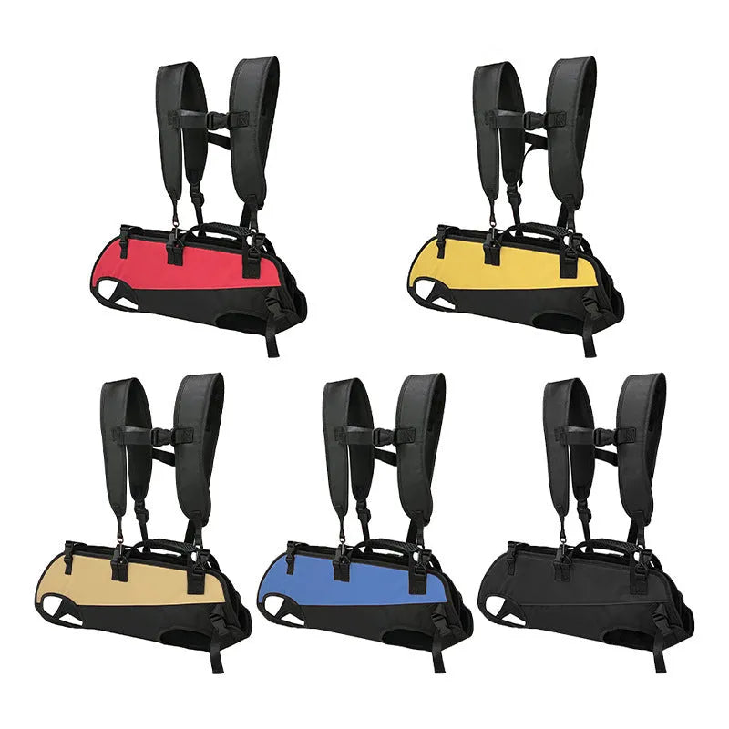 Multifunctional Oxford cloth pet backpack for dogs and cats in black with colour accents.