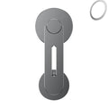 Silver aluminium alloy magnetic phone holder for car, shown next to its packaging box.