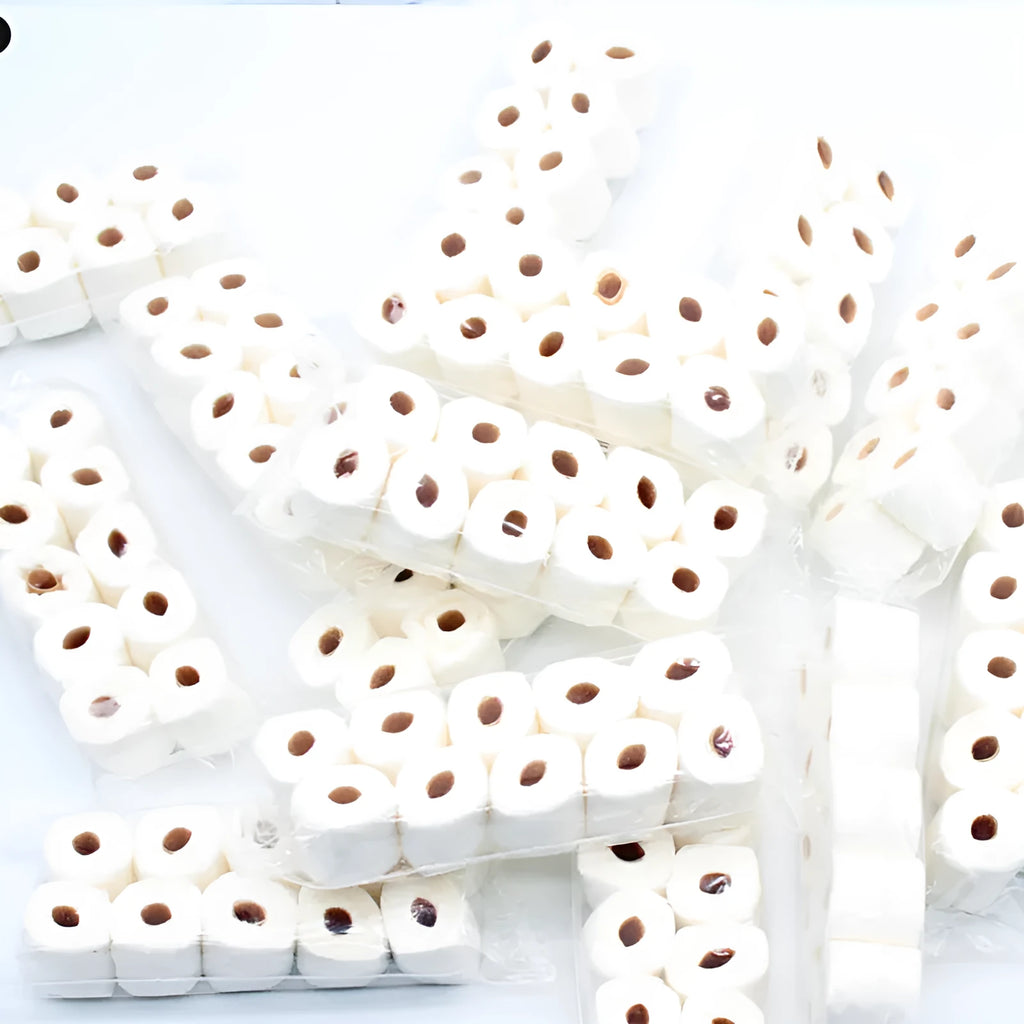 Miniature paper simulated toilet paper roll model for children, showing 30mm width and 80mm height.