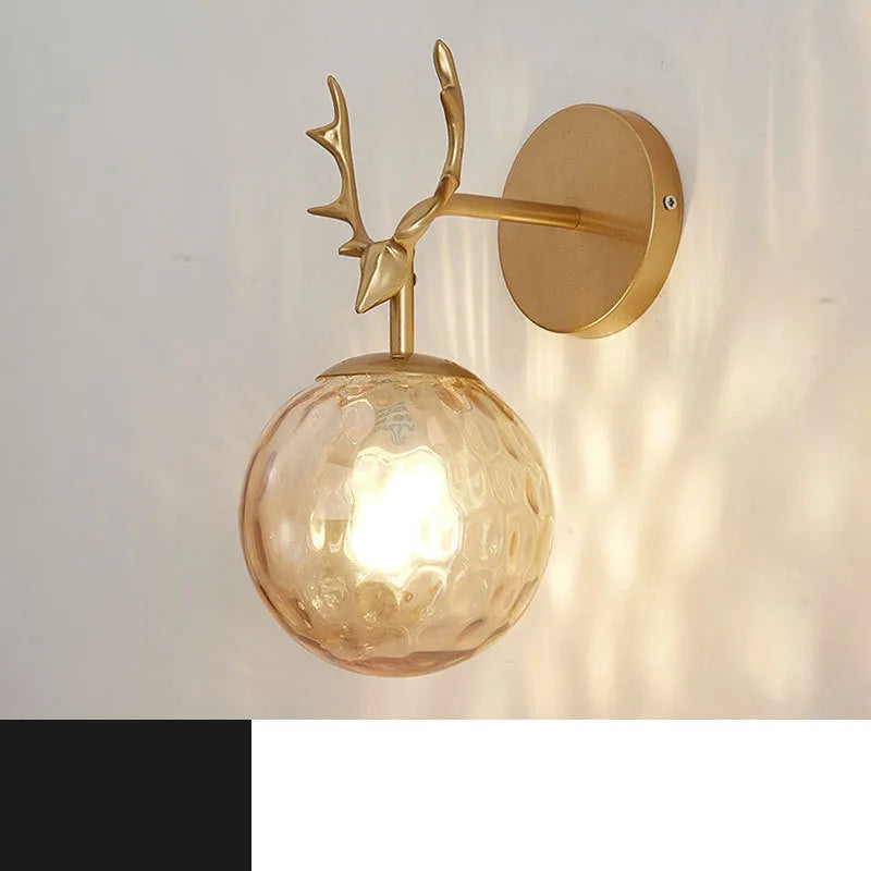 Nordic style round glass wall lamp with E27 bulb holder in golden or black finish