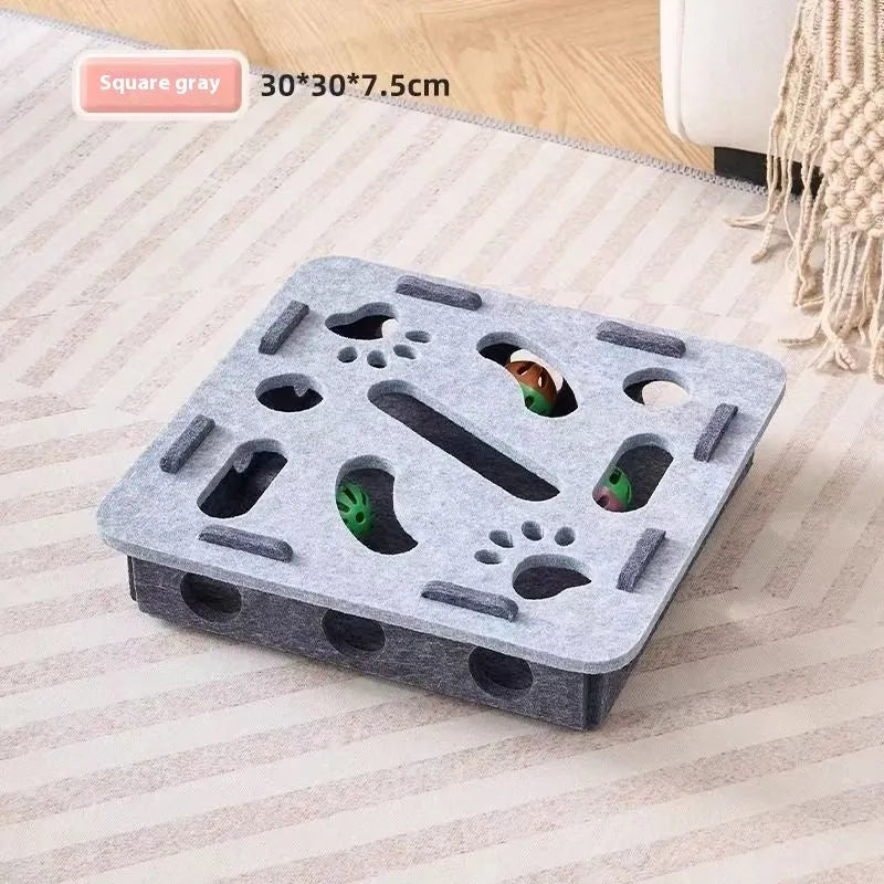 Square felt cat scratching board with holes for self-grooming in three colour options