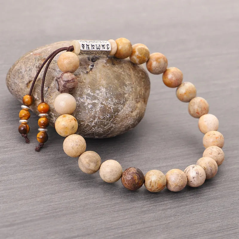 Wood colour handmade stone bead bracelet with European retro design
