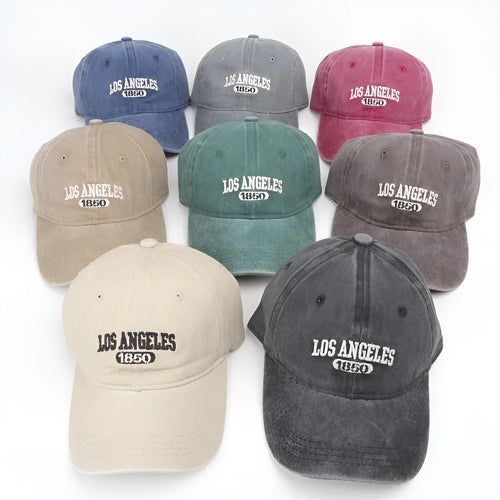 Retro adjustable peaked cap with distressed embroidery in conical crown design