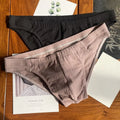 Men's solid colour cotton triangle underwear briefs with mid waistband, shown in apricot black colour.