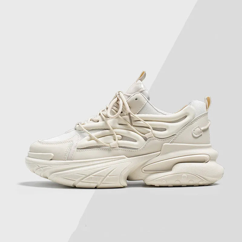 Men's low-top sneaker in beige with breathable mesh upper and rubber sole, lace-up design.