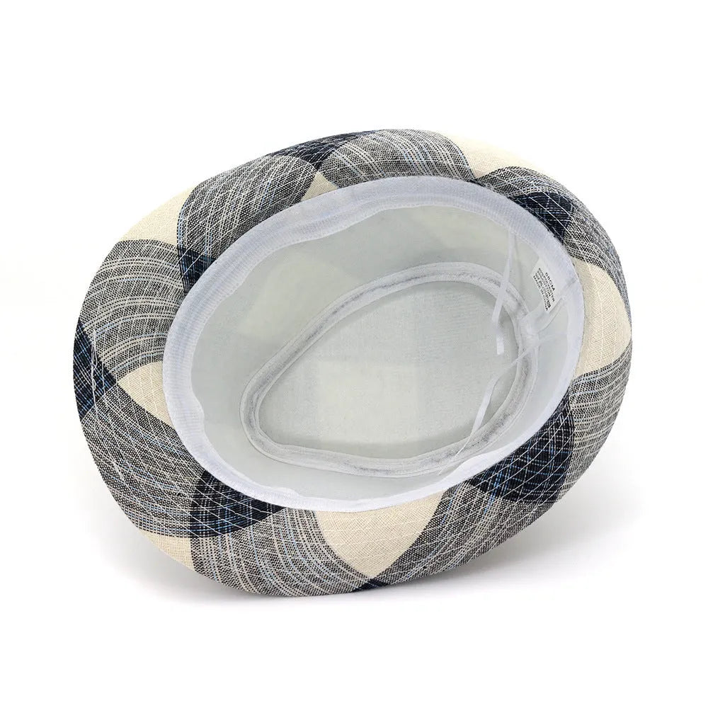 Blue polyester sun hat with a bell-shaped crown and a 4.5cm brim on a white background.