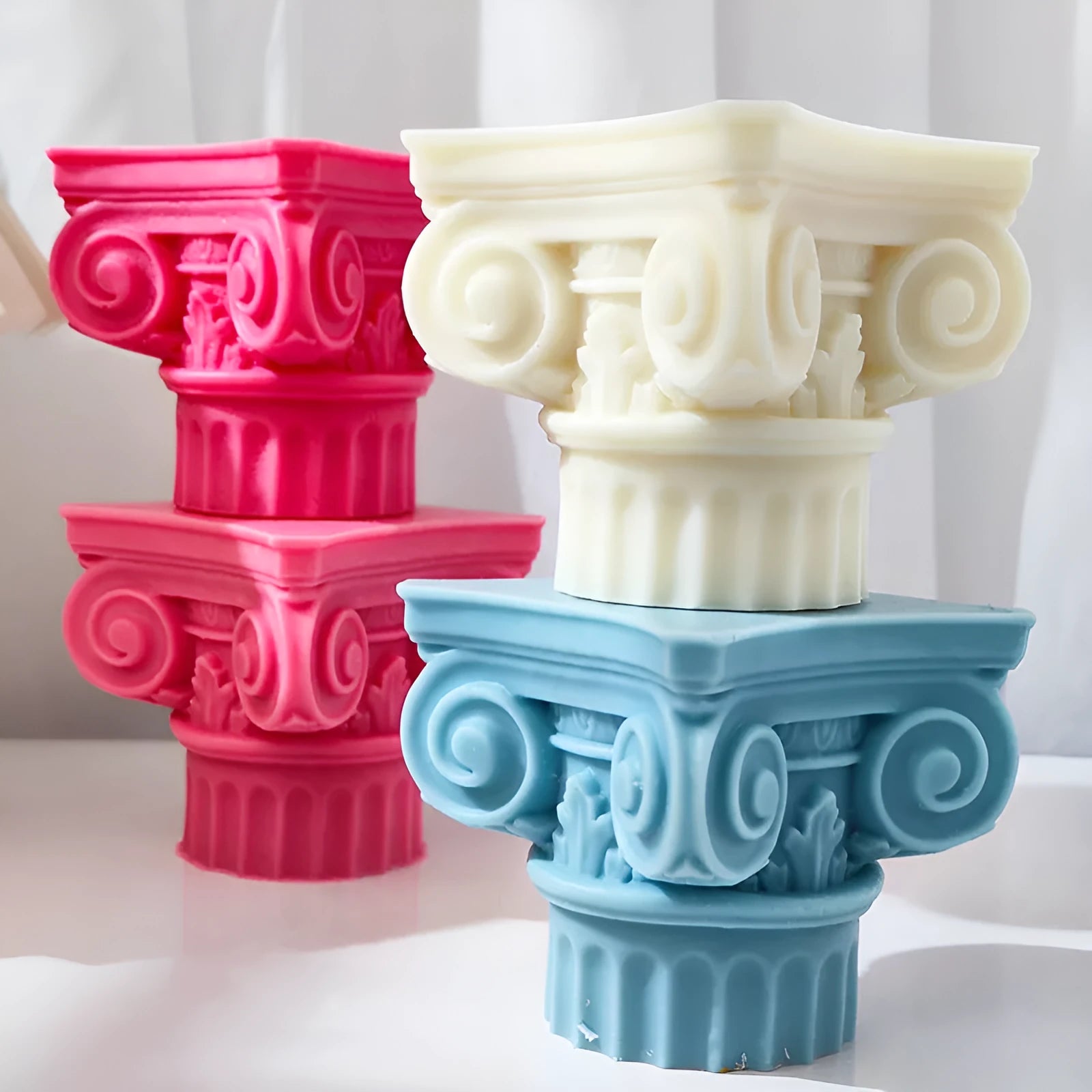 Silicone Roman pillar mould with irregular column shape for candle and craft making.