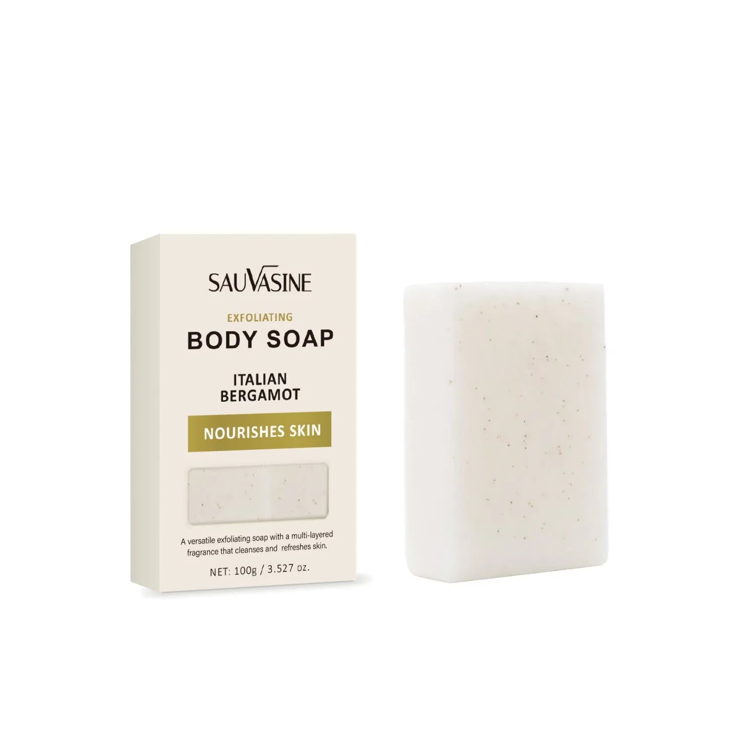 Exfoliating moisturising manual bath soap bar with SWX-A386 colour classification for export markets