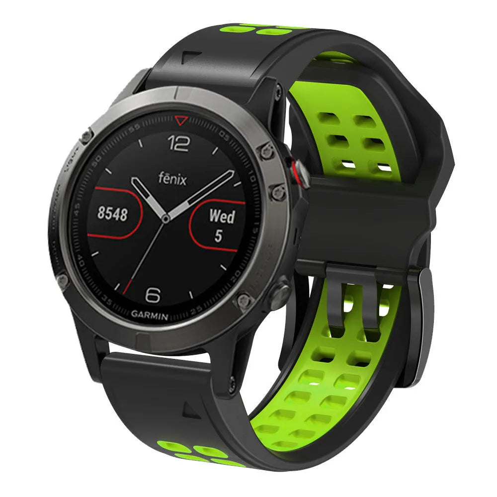 Quick release two-colour silicone watch strap in black orange combination with pin buckle