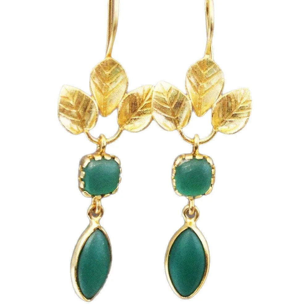 Gold drop earrings with zircon details and copper construction retro style