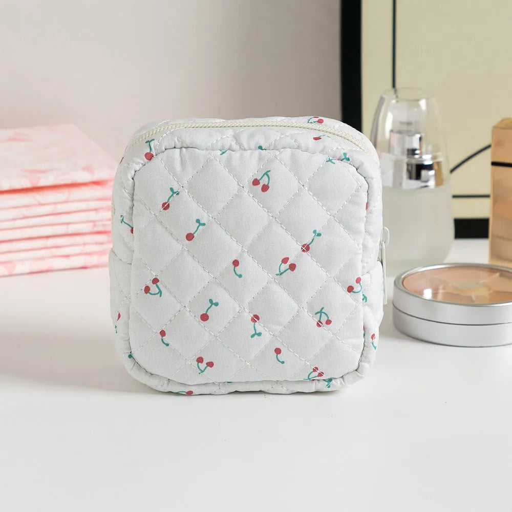 Women's floral polyester key storage bag wallet organiser with sewing thread decorative elements