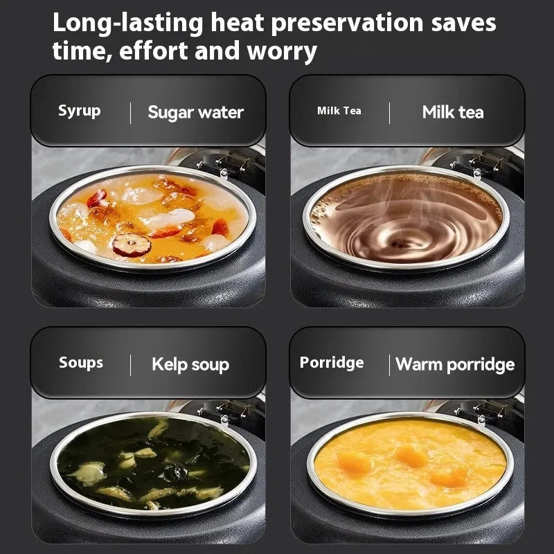 Black stainless steel electric heating insulation pot with steel cover and adapter plug