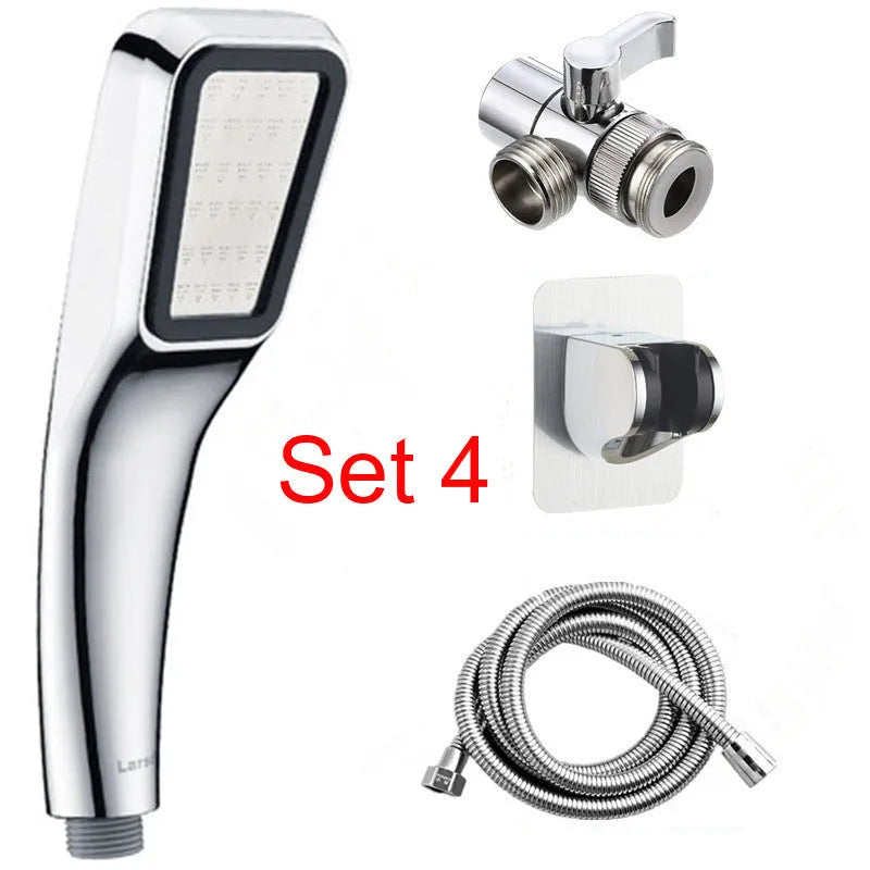 Orange hand-held pressurised shower with high-pressure rain function