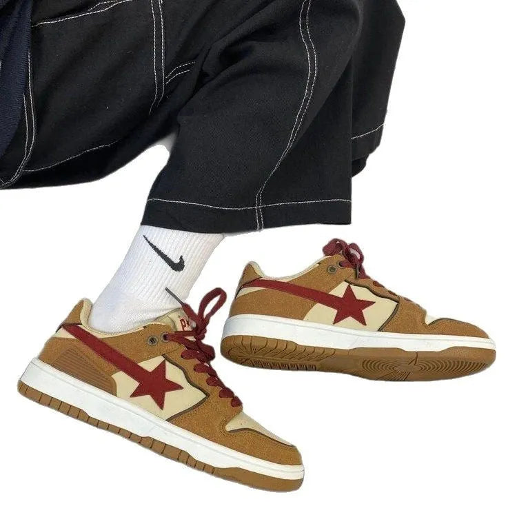 Brown women's platform sneakers with Pu leather upper, sequin details, and a lace-up front on a rubber sole.