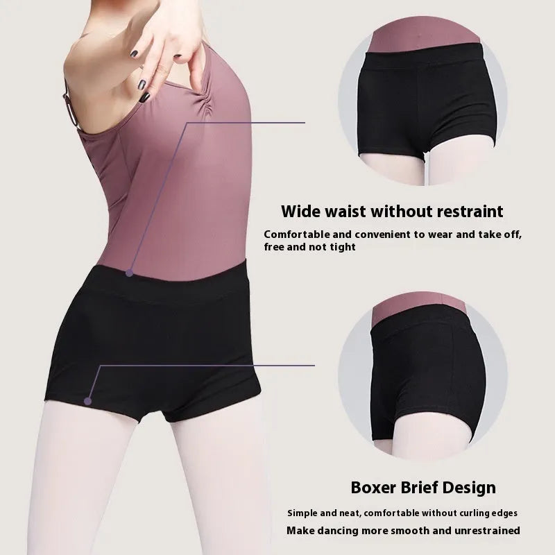 Women's solid black cotton ballet practice shorts for dance exercise with Asian sizing options