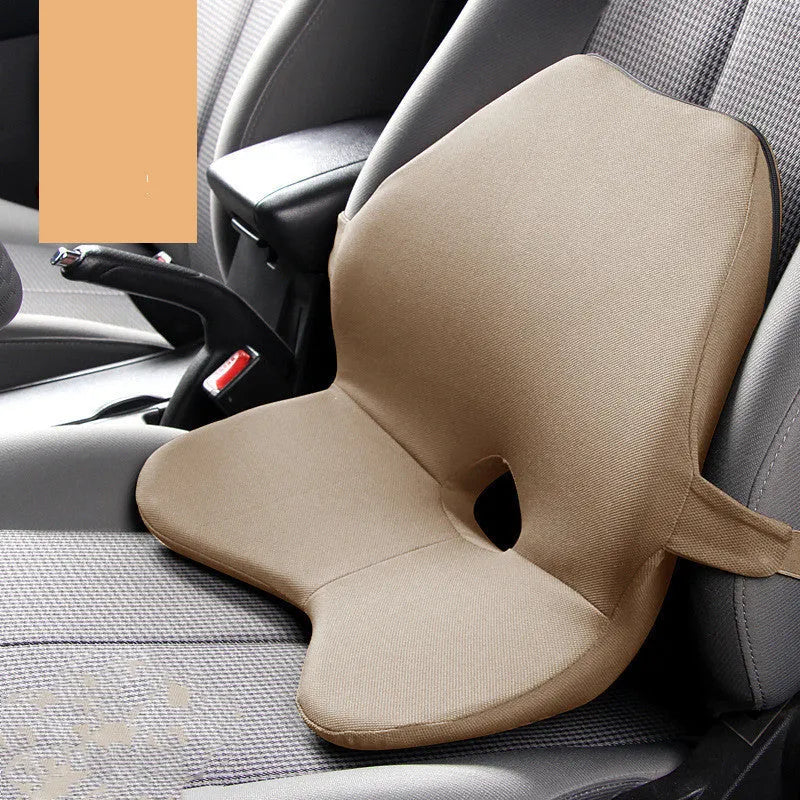 Car seat lumbar support waist pad with memory cotton, shown in beige colour.