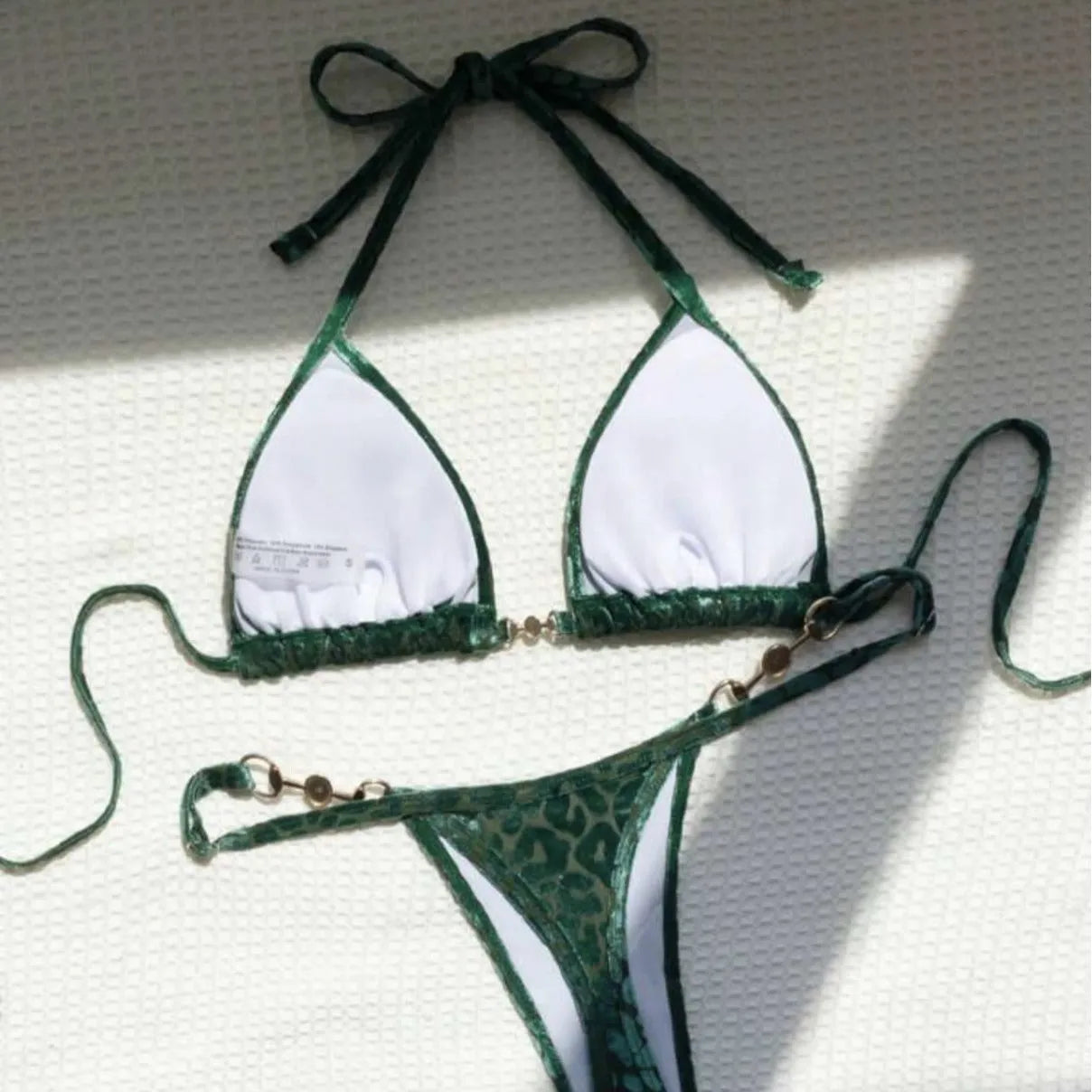 Women's blue leopard print T-shaped polyester bikini set for swimming