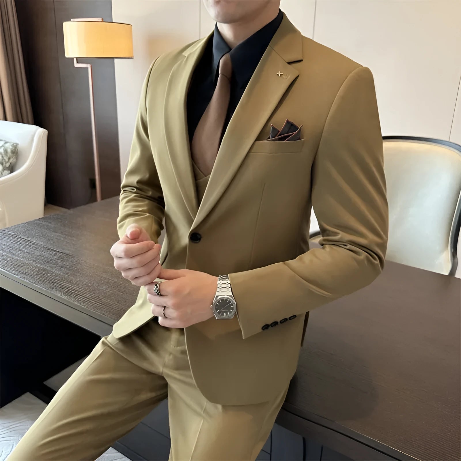 Men's slim fit formal blazer jacket in chemical fibre blend fabric available in multiple sizes
