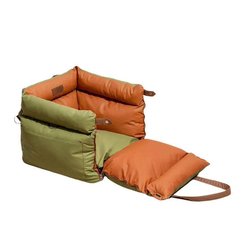 Waterproof PU leather dog bed with removable cover in dark blue colour