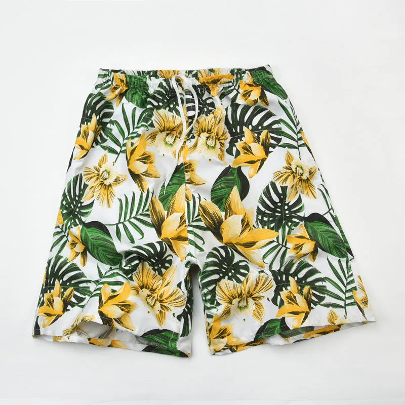 Men's floral print swimming trunks in multiple colour patterns with five-point design