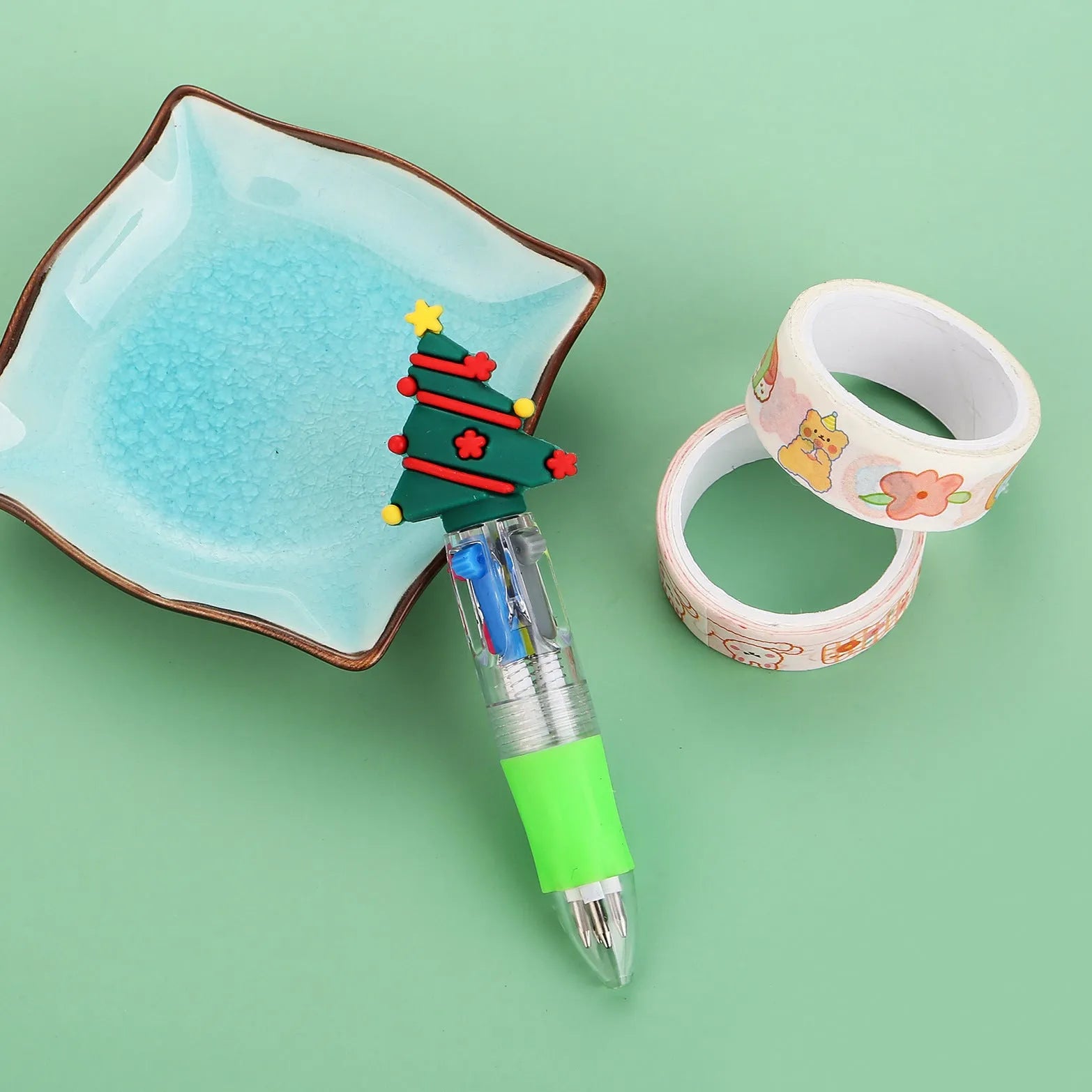 Christmas four-colour press ballpoint pen showing 11cm length with festive designs