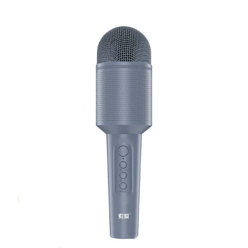 A wireless Bluetooth karaoke microphone shown in three colour options: girly pink, sapphire blue, and mint green.