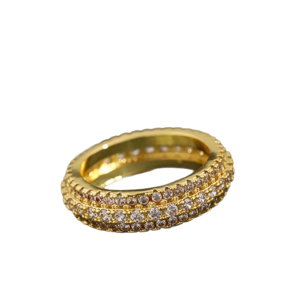 Unisex copper ring with triangle geometric shape and zircon inlay in white gold finish