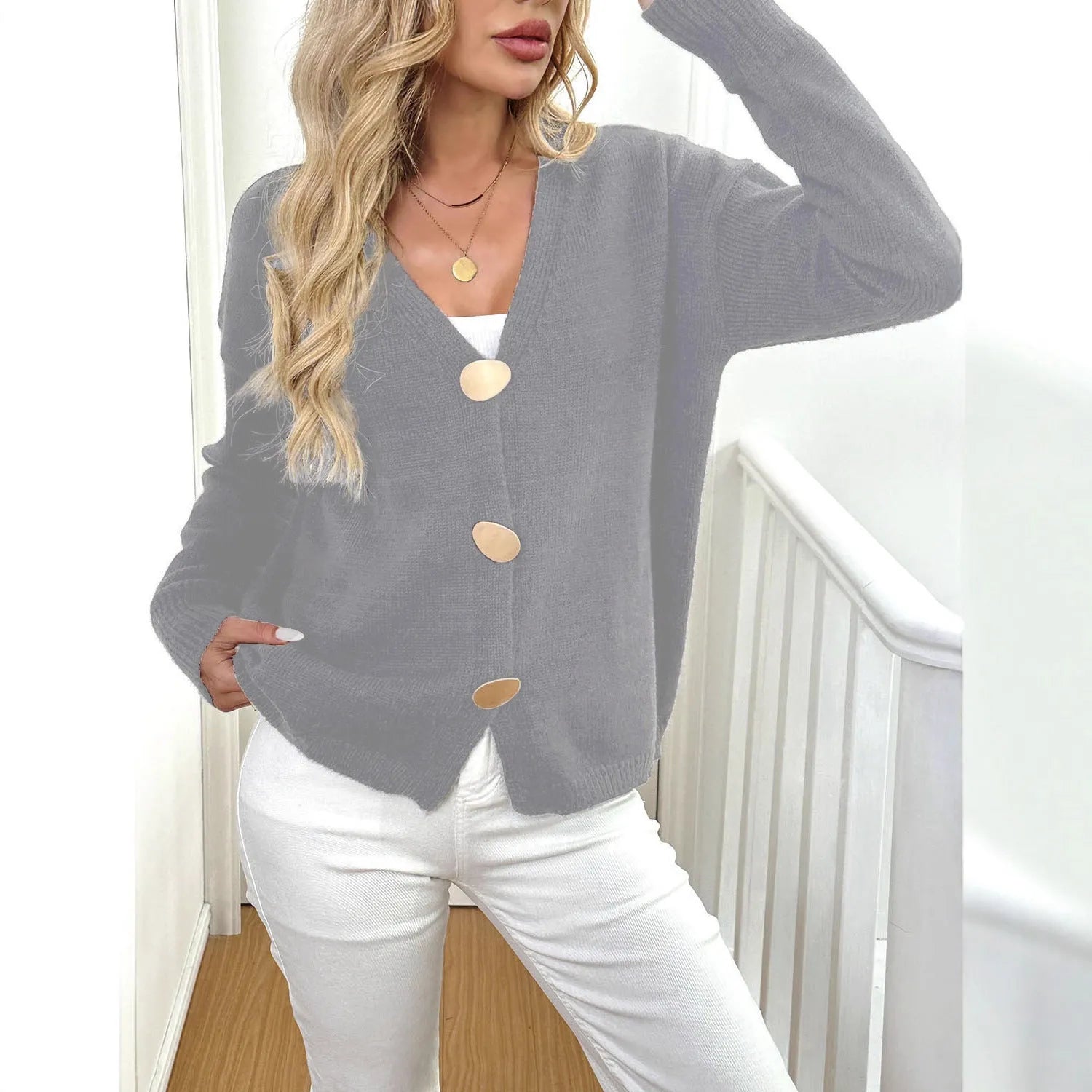 Women's deer plush sweater coat with princess sleeves in black or grey colour options