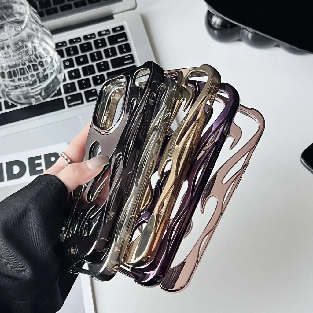 Electroplating hollow flame pattern iPhone case in silver finish on TPU soft shell