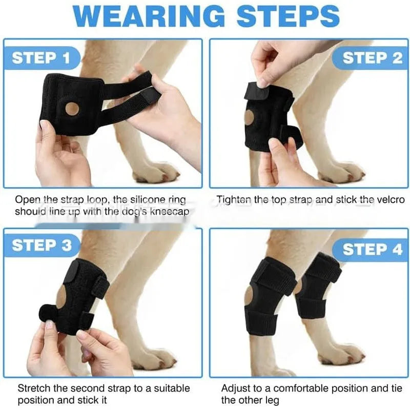 Black polyester pet leg guard for joint protection with adjustable sizing for dogs and cats
