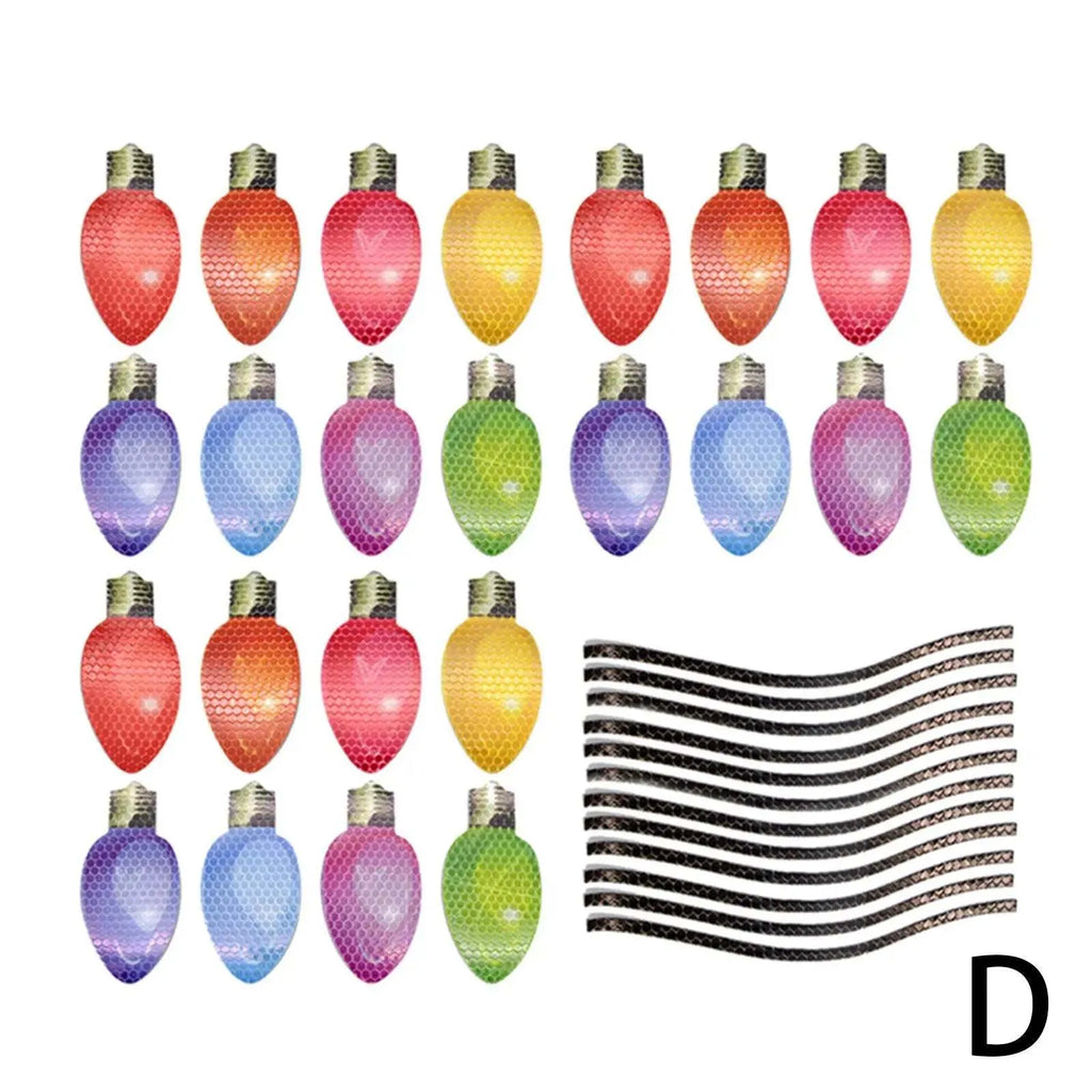 Christmas light bulb reflective magnetic set with 24 white honeycomb bulbs and 12 magnetic wires for car and refrigerator decoration