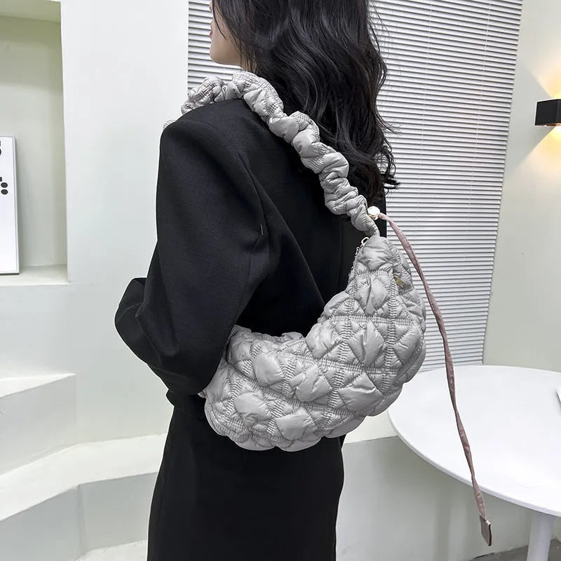 Women's nylon underarm shoulder bag in solid colour with adjustable strap