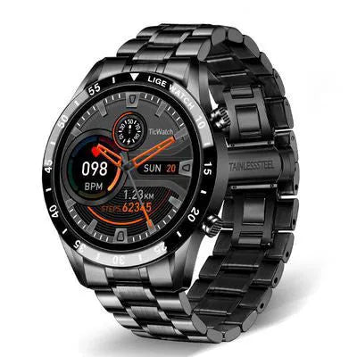 Smart watch with stainless steel band and 1.3-inch touch screen display