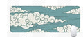 Large natural rubber desk mat with Japanese cloud pattern on a wooden desk, showing non-slip base.