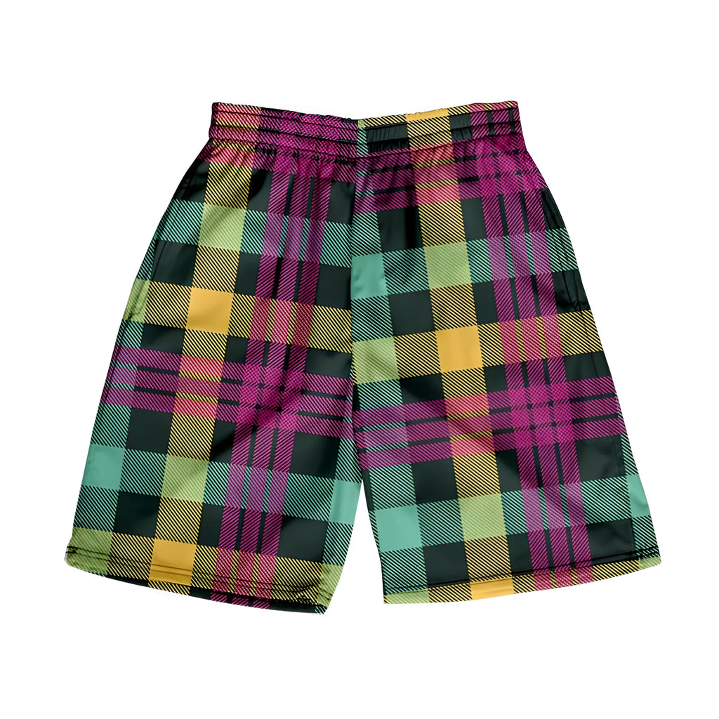 Men's plaid shorts with elastic waistband in straight leg fit for casual summer wear