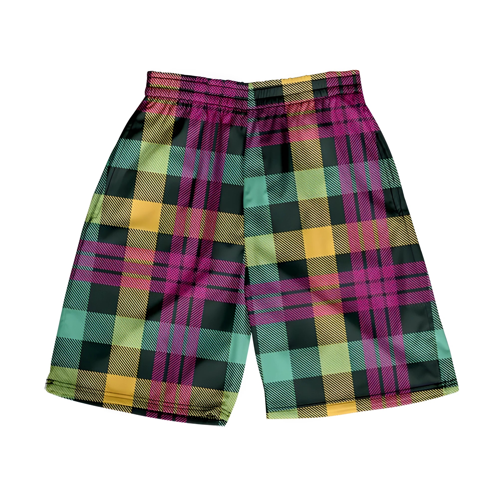 Men's plaid shorts with elastic waistband in straight leg fit for casual summer wear