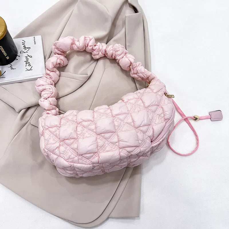 Women's nylon underarm shoulder bag in solid colour with adjustable strap
