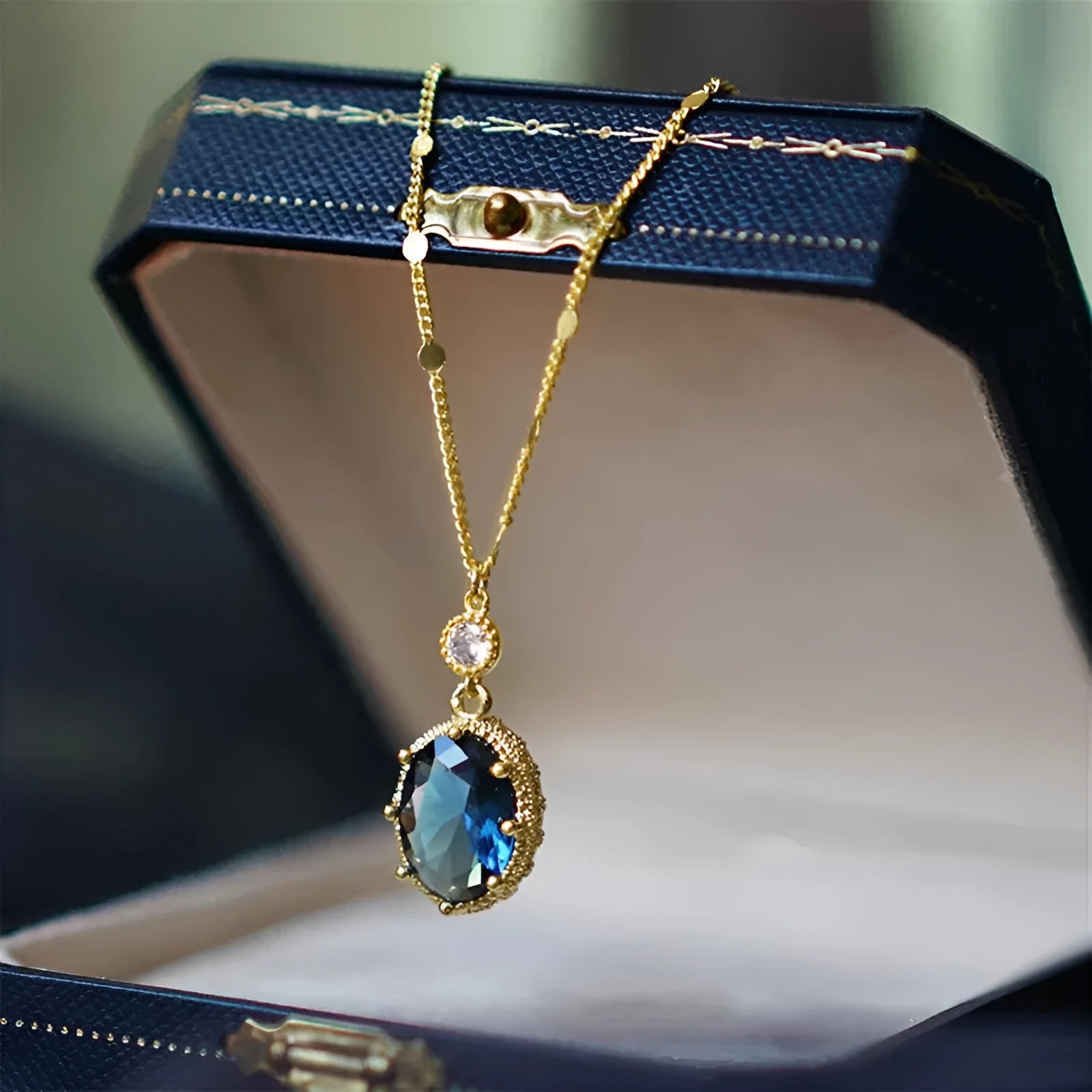 French retro geometric gold necklace on copper chain with 45cm length