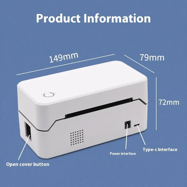 Thermal Express Single Electronic Surface Printer TDL401H on desktop with Bluetooth and USB connectivity