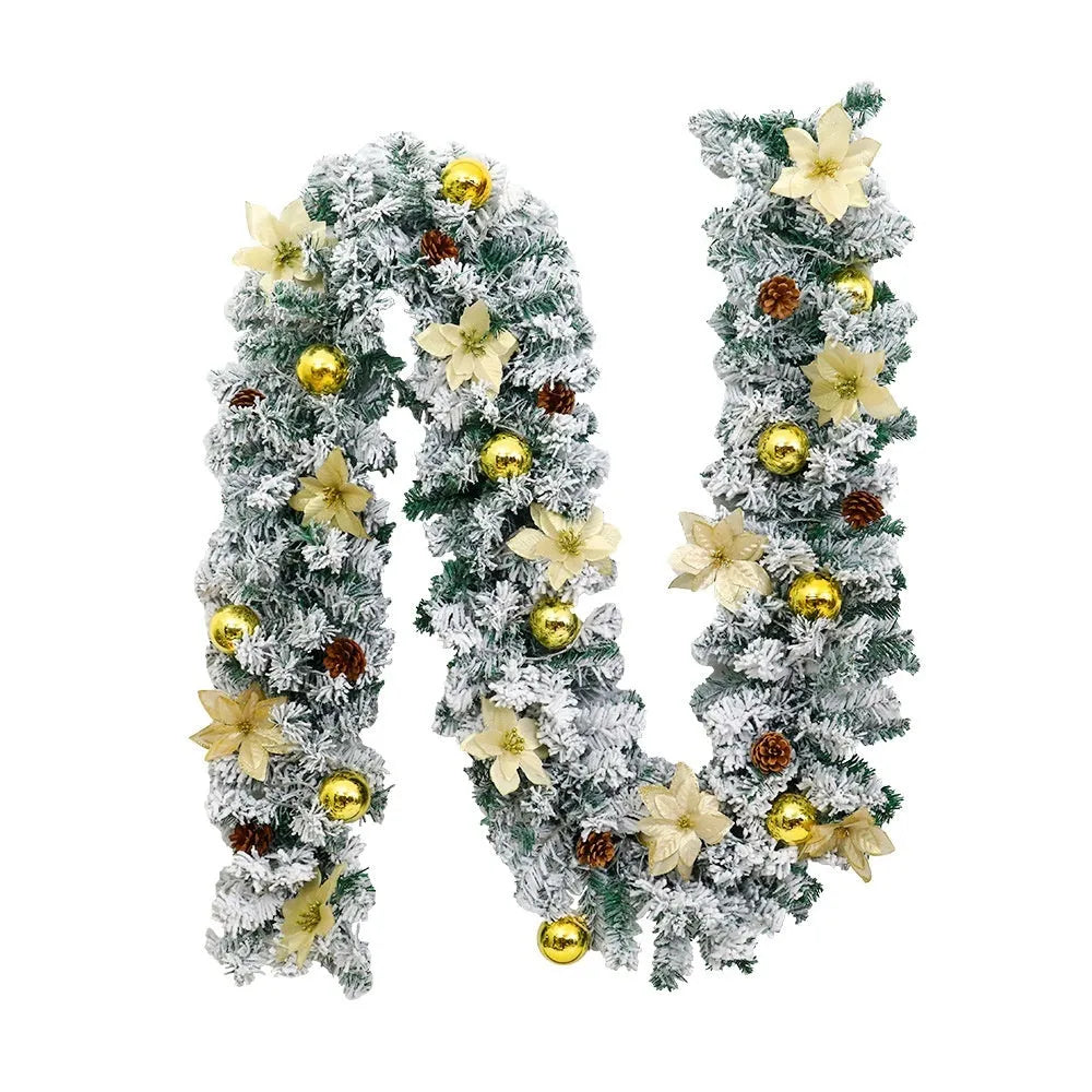 240cm long PVC Christmas rattan garland with flocking decoration in a choice of five colours.